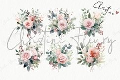 Watercolor Blush Rose &amp; Eucalyptus Bouquet Clipart Product Image 4
