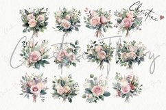 Watercolor Blush Rose &amp; Eucalyptus Bouquet Clipart Product Image 5