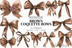 Watercolor Brown Coquette Bows Clipart Product Image 1