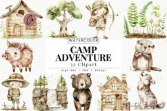 Watercolor Camp Adventure Clipart | Camping PNG Product Image 1
