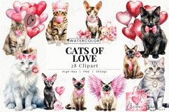 Watercolor Valentine Cats Of Love Clipart | Valentine PNG Product Image 1