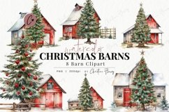 Watercolor Christmas Barn Clipart Product Image 1