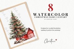 Watercolor Christmas Barn Clipart Product Image 2