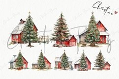 Watercolor Christmas Barn Clipart Product Image 4