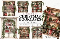 Watercolor Christmas Bookcase Clipart Product Image 1