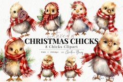 Watercolor Christmas Chick Clipart Product Image 1