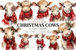 Watercolor Christmas Cow Clipart Product Image 1