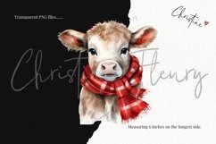 Watercolor Christmas Cow Clipart Product Image 3