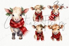 Watercolor Christmas Cow Clipart Product Image 4