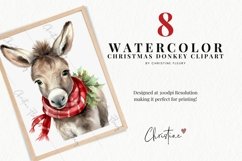 Watercolor Christmas Donkey Clipart Product Image 2