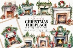 Watercolor Christmas Fireplace Clipart Product Image 1