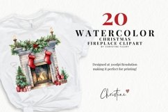 Watercolor Christmas Fireplace Clipart Product Image 2
