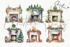 Watercolor Christmas Fireplace Clipart Product Image 7