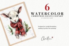 Watercolor Christmas Goat Clipart Product Image 2
