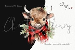 Watercolor Christmas Highland Cow Clipart Product Image 3