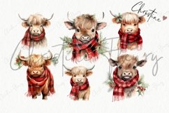 Watercolor Christmas Highland Cow Clipart Product Image 4