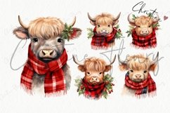 Watercolor Christmas Highland Cow Clipart Product Image 5