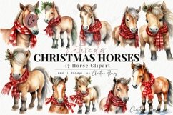 Watercolor Christmas Horse Clipart Product Image 1