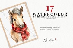 Watercolor Christmas Horse Clipart Product Image 2