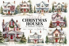 Watercolor Christmas Houses Clipart Product Image 1