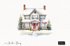 Watercolor Winter House Clipart | Christmas Clipart Product Image 1