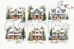 Watercolor Christmas Houses Clipart Product Image 4