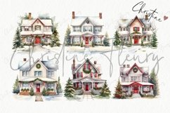 Watercolor Christmas Houses Clipart Product Image 5