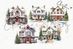 Watercolor Christmas Houses Clipart Product Image 6