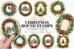 Watercolor Christmas Round Stamps Clipart Product Image 1