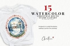 Watercolor Christmas Round Stamps Clipart Product Image 2