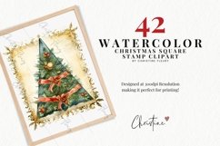 Watercolor Christmas Square Stamps Clipart Product Image 2