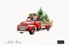 Watercolor Christmas Vintage Truck | Christmas Clipart Product Image 1