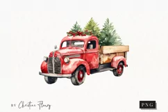 Watercolor Christmas Vintage Truck | Christmas Clipart Product Image 1