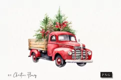 Watercolor Christmas Vintage Truck | Christmas Clipart Product Image 1