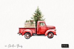 Watercolor Vintage Christmas Truck | Christmas Clipart Product Image 1