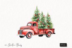 Watercolor Vintage Christmas Truck | Christmas Clipart Product Image 1