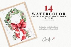 Watercolor Christmas Wreaths &amp; Bows Clipart Product Image 2