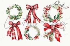 Watercolor Christmas Wreaths &amp; Bows Clipart Product Image 4
