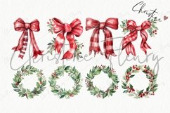 Watercolor Christmas Wreaths &amp; Bows Clipart Product Image 5