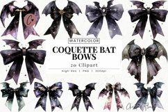 Watercolor Coquette Bat Bows Clipart | Halloween Clipart Product Image 1