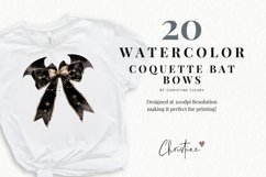 Watercolor Coquette Bat Bows Clipart | Halloween Clipart Product Image 2