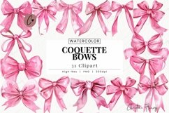 Watercolor Pink Coquette Bow Clipart | Coquette PNG Product Image 1