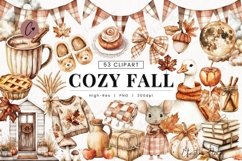Watercolor Cozy Fall Clipart Bundle - 53 Elements Product Image 1