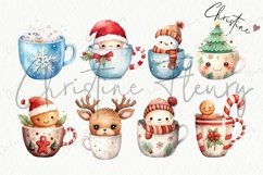 Watercolor Cute Christmas Mugs Clipart Product Image 4