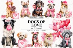 Watercolor Valentine Dogs Of Love Clipart | Valentine PNG Product Image 1