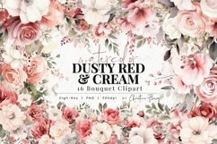 Watercolor Dusty Red &amp; Cream Bouquet Clipart Product Image 1