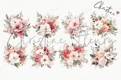 Watercolor Dusty Red &amp; Cream Bouquet Clipart Product Image 4