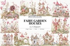 Watercolor Fairy Garden Houses Clipart | Fairy PNG Product Image 1