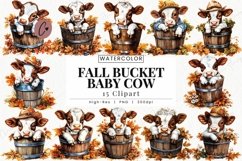 Fall Bucket Baby Cow Clipart | Fall PNG Product Image 1