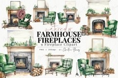 Watercolor Farmhouse Fireplace Clipart | Farmhouse PNG Product Image 1